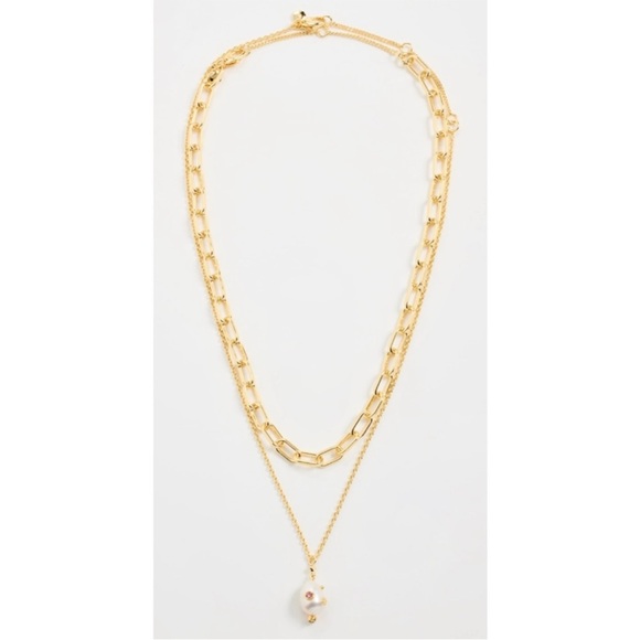 NEW MADEWELL Two-Pack Studded Freshwater Pearl Necklace Set Gold Woodrose - Picture 2 of 9